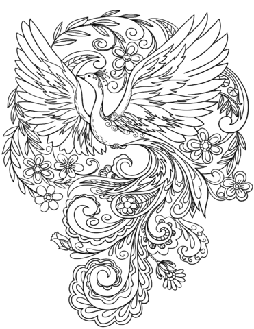 Peacock In Flowers Coloring Page